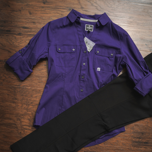 🆕️ EXPRESS: NWT Essentials Purple Leopard Shirt - Picture 2 of 7